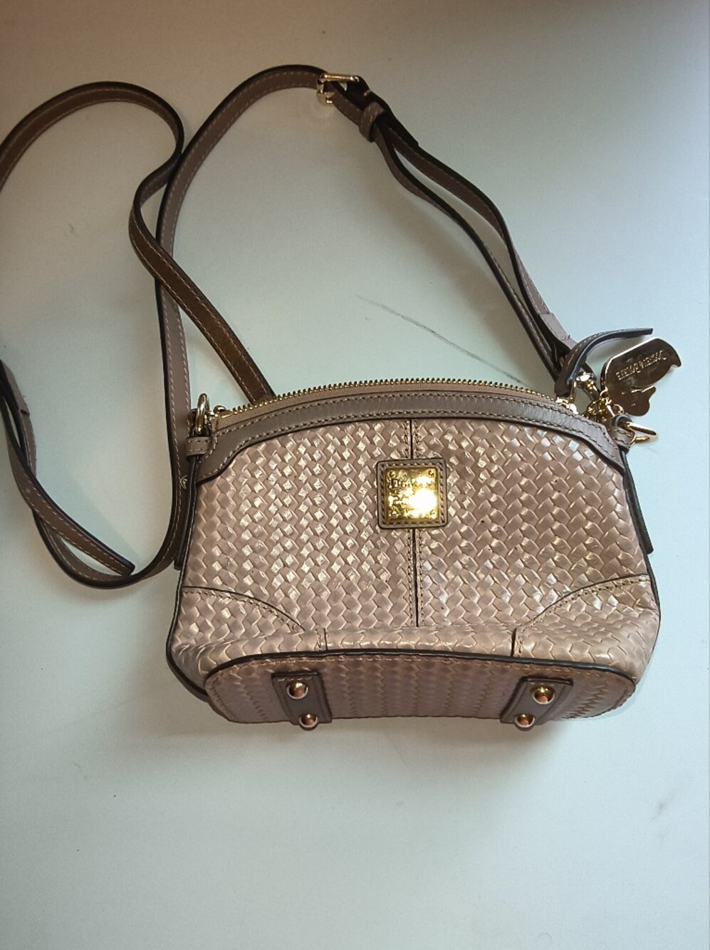 Dooney & Bourke Taupe Woven Crossbody with Gold Hardware